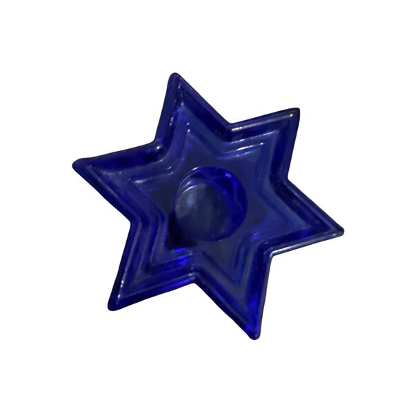 Blue Star Of David Stacked Glass Candle Holder - Picture 4 of 4